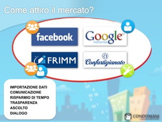 IMPORTAZIONE DATI
COMUNICAZIONE
RISPARMIO DI TEMPO
TRASPARENZA
ASCOLTO
DIALOGO
 