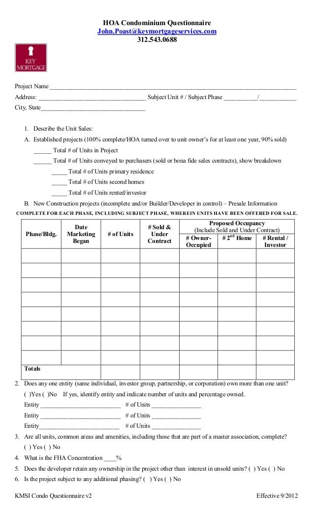Condo questionaire