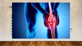 • Condromalácia Patelar caracteriza-se pelo amolecimento da cartilagem
localizada no interior do joelho
• O joelho é uma das articulações mais complexas do organismo, composto por
inúmeras estruturas como inserções musculares, osso, cartilagem, ligamentos,
cápsula e líquido sinovial.
• No caso da condromalácia patelar, há um amolecimento da cartilagem localizada
no interior do joelho, em uma região chamada côndilo-femoral. Essa cartilagem
envolve a patela, que é osso localizado no interior do joelho.
DEFINIÇÃO
 