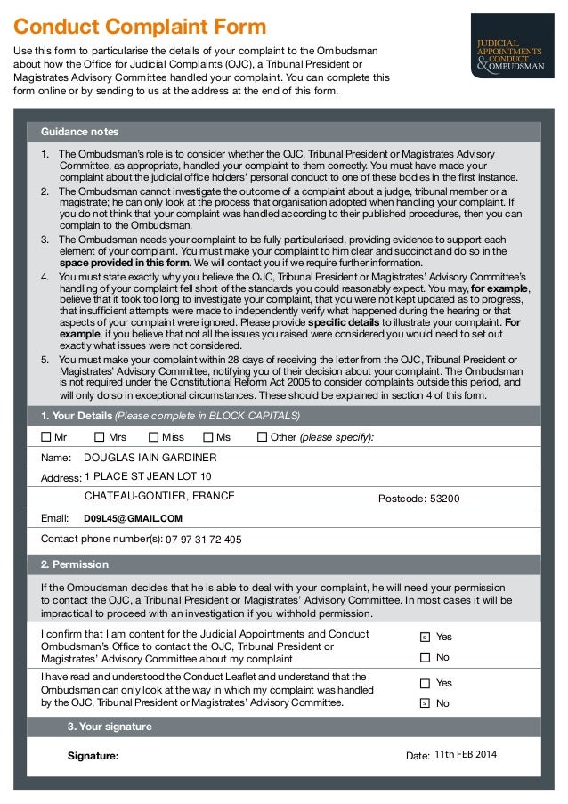 Judicial Conduct Plaint Form