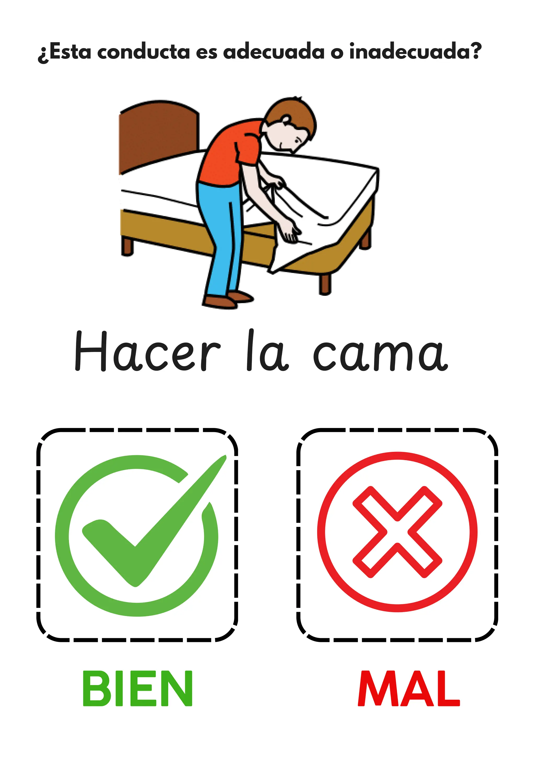 ¿Esta conducta es adecuada o inadecuada?
BIEN MAL
Hacer la cama
 