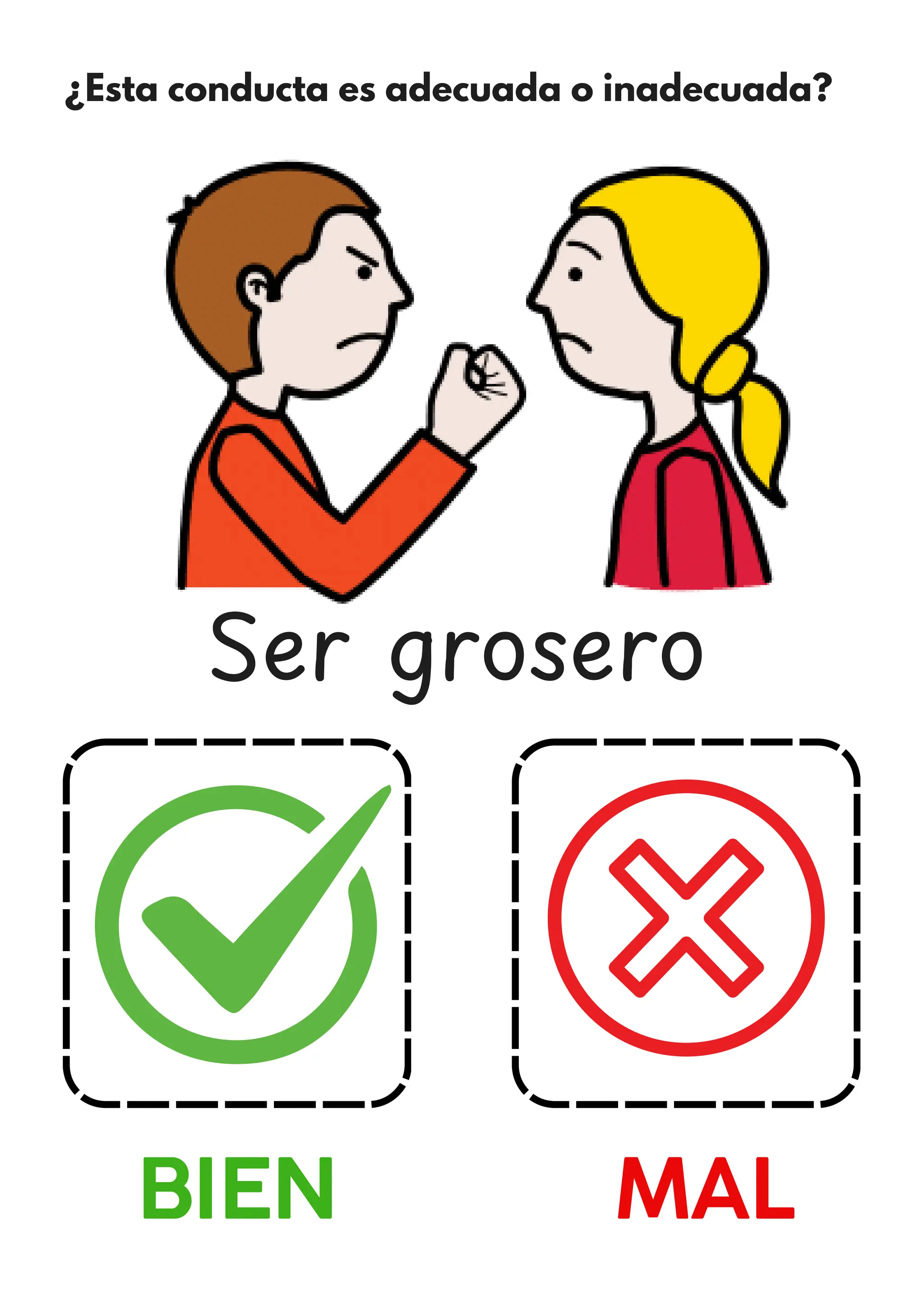 ¿Esta conducta es adecuada o inadecuada?
BIEN MAL
Ser grosero
 