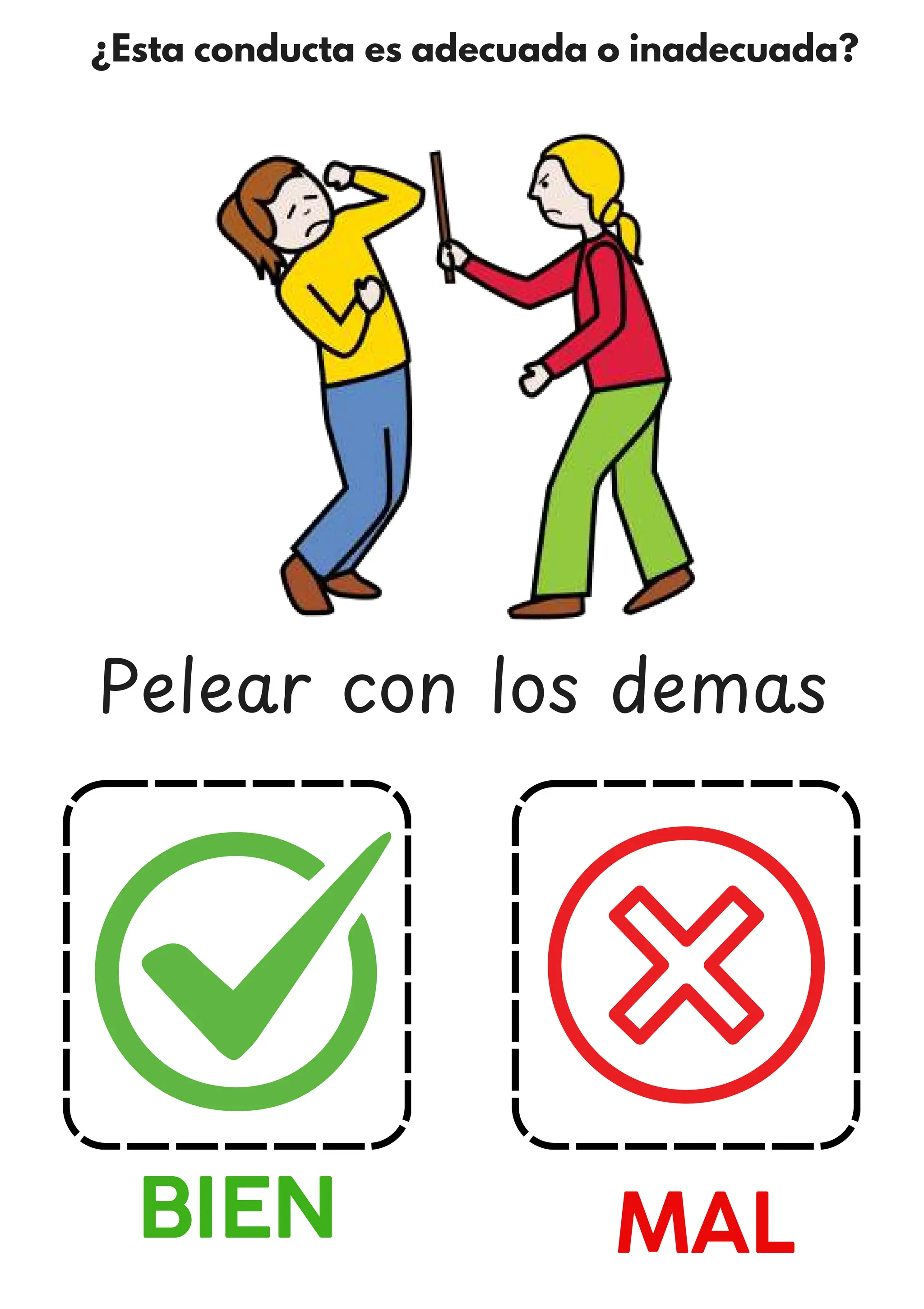¿Esta conducta es adecuada o inadecuada?
BIEN MAL
Pelear con los demas
 