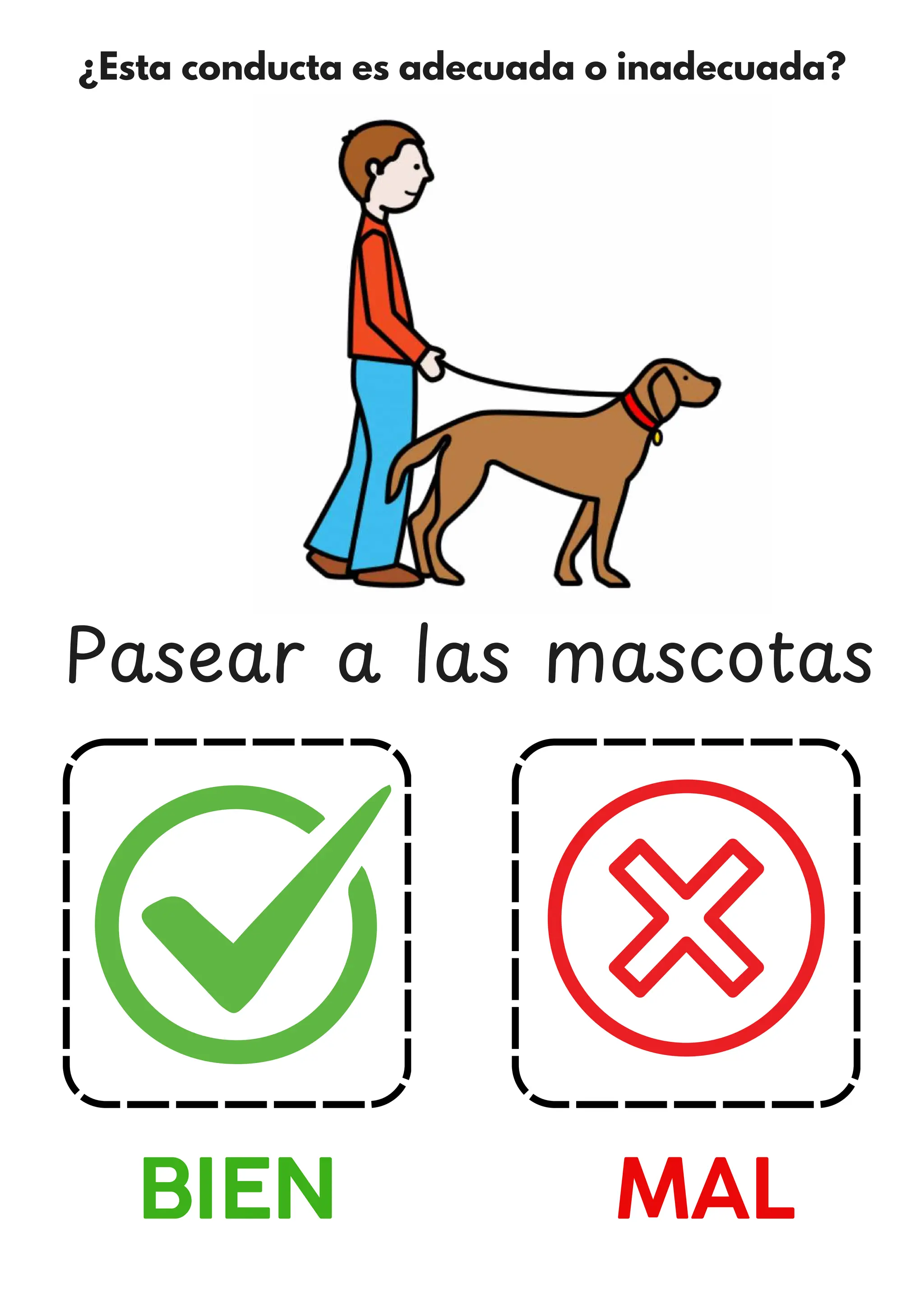 ¿Esta conducta es adecuada o inadecuada?
BIEN MAL
Pasear a las mascotas
 
