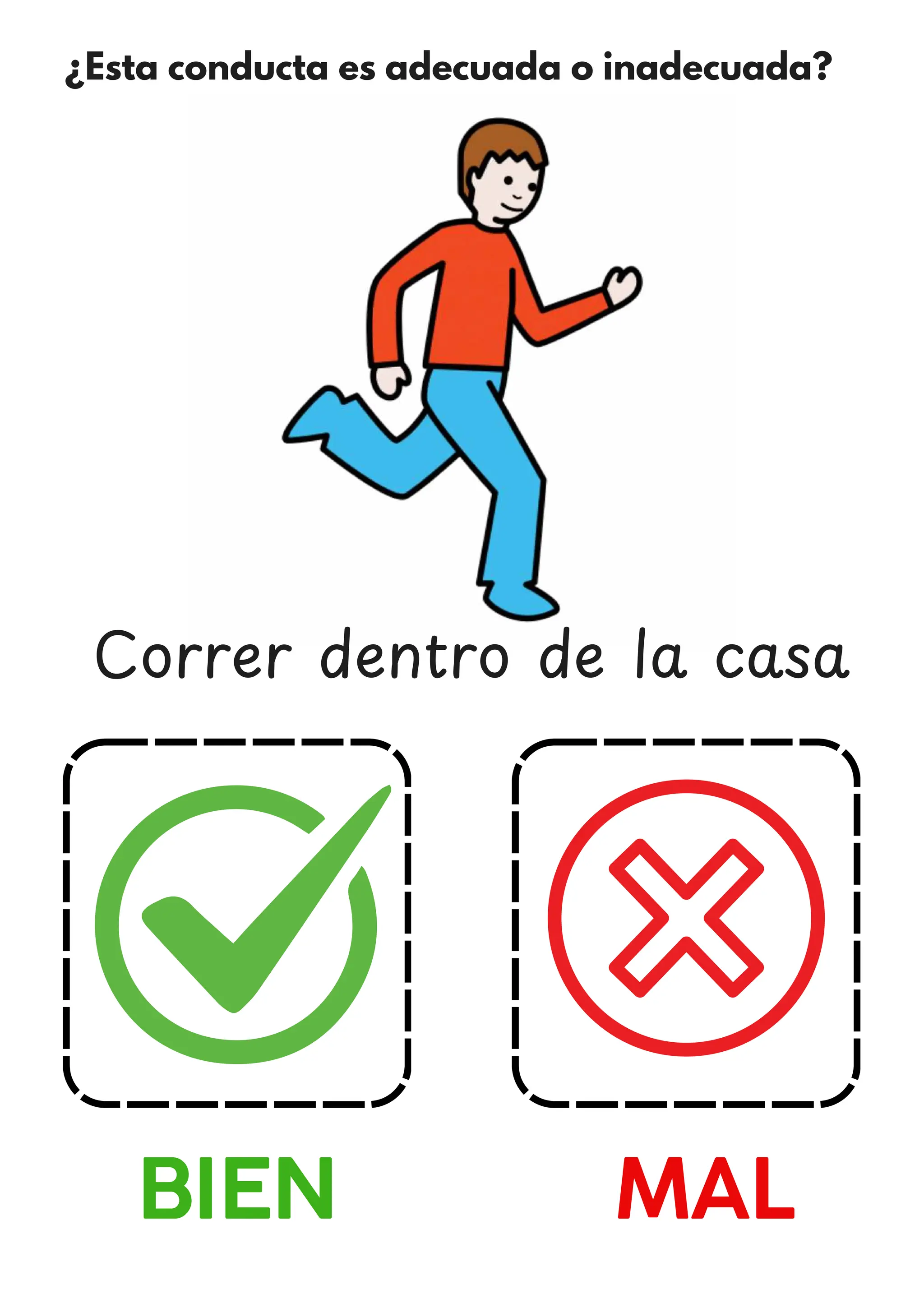 ¿Esta conducta es adecuada o inadecuada?
BIEN MAL
Correr dentro de la casa
 