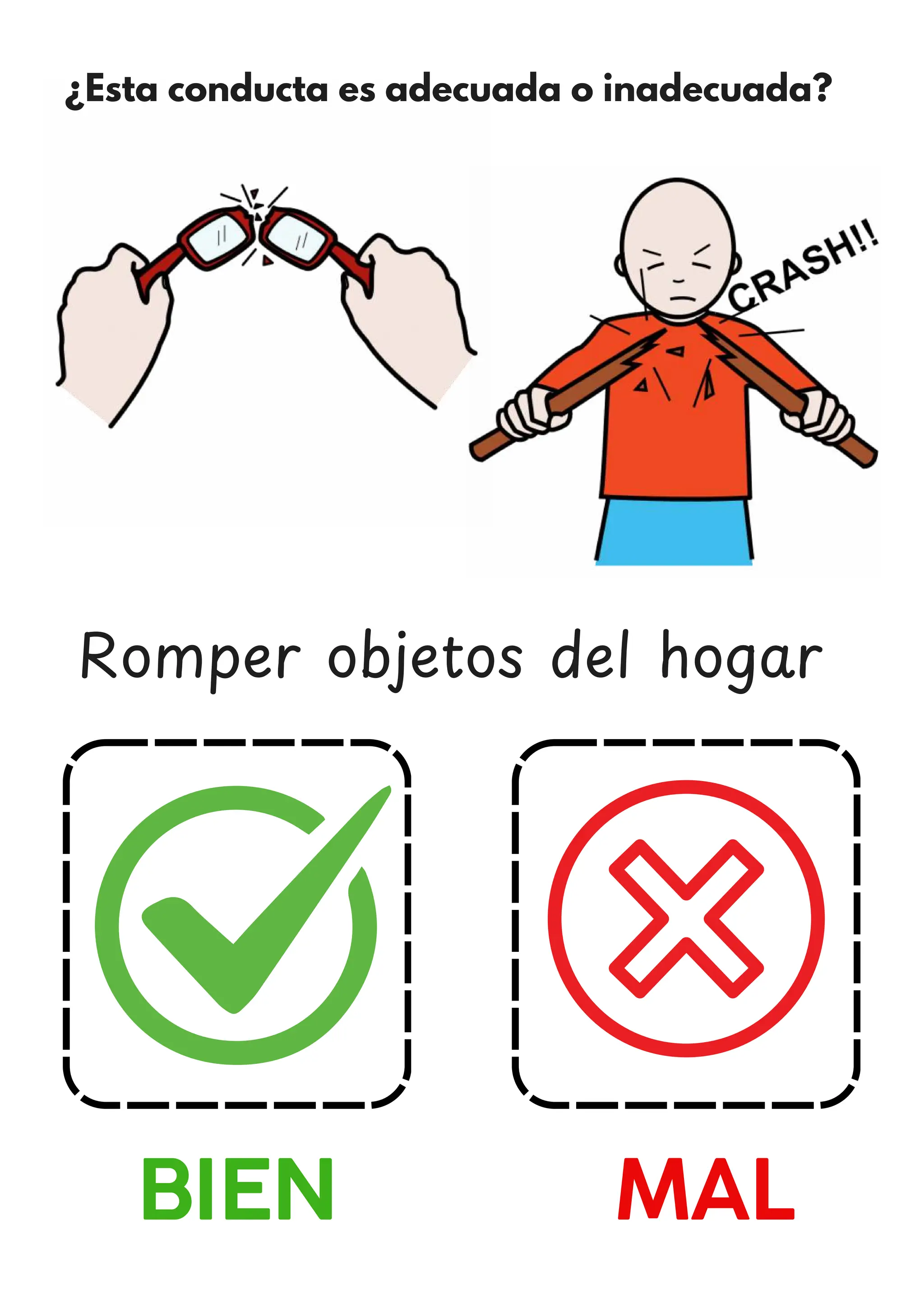 ¿Esta conducta es adecuada o inadecuada?
BIEN MAL
Romper objetos del hogar
 