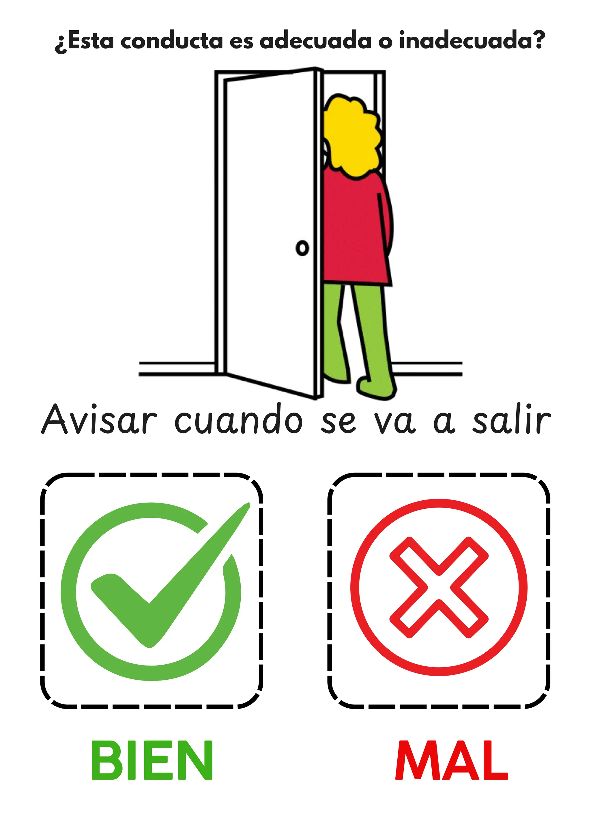¿Esta conducta es adecuada o inadecuada?
BIEN MAL
Avisar cuando se va a salir
 