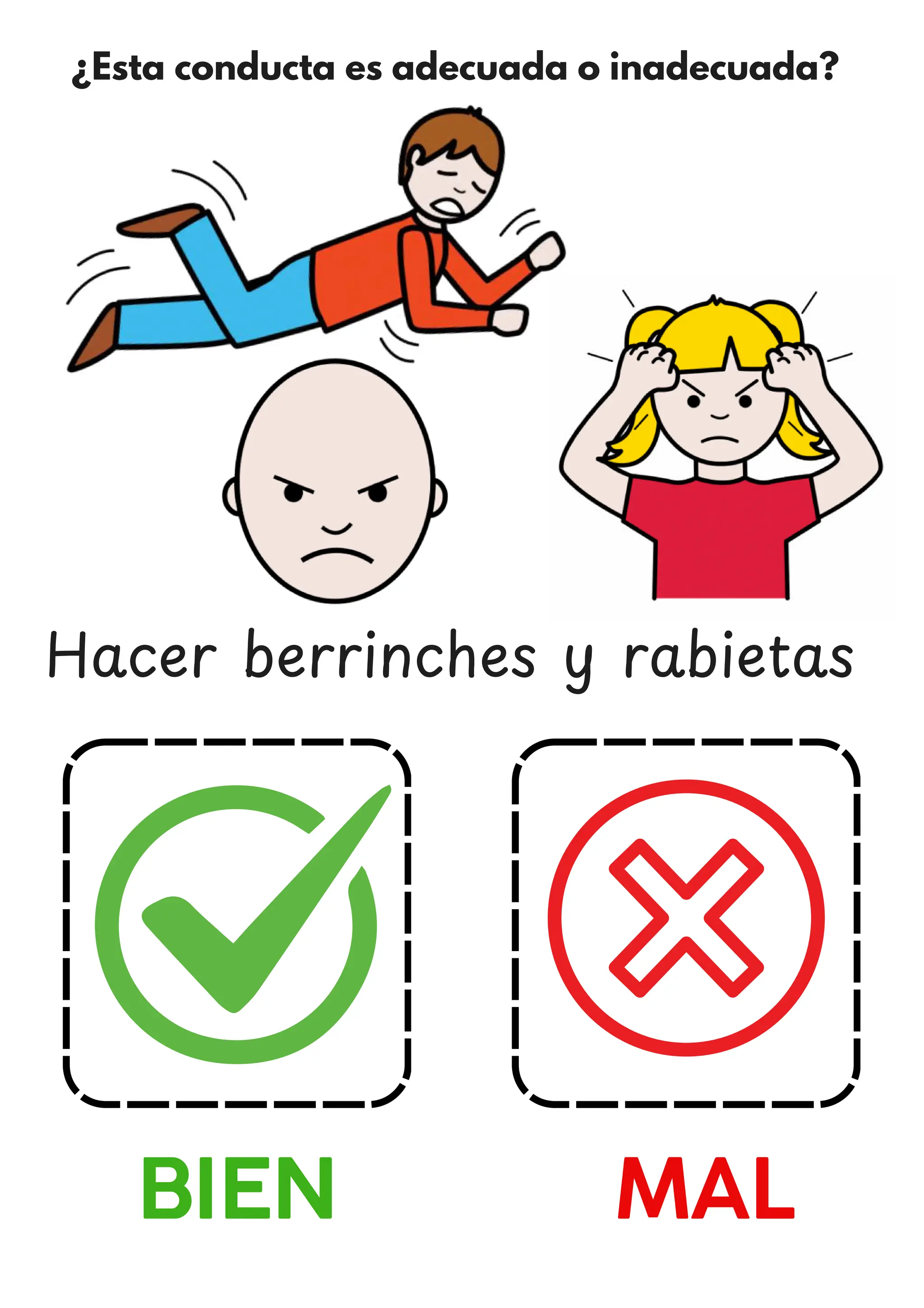 ¿Esta conducta es adecuada o inadecuada?
BIEN MAL
Hacer berrinches y rabietas
 