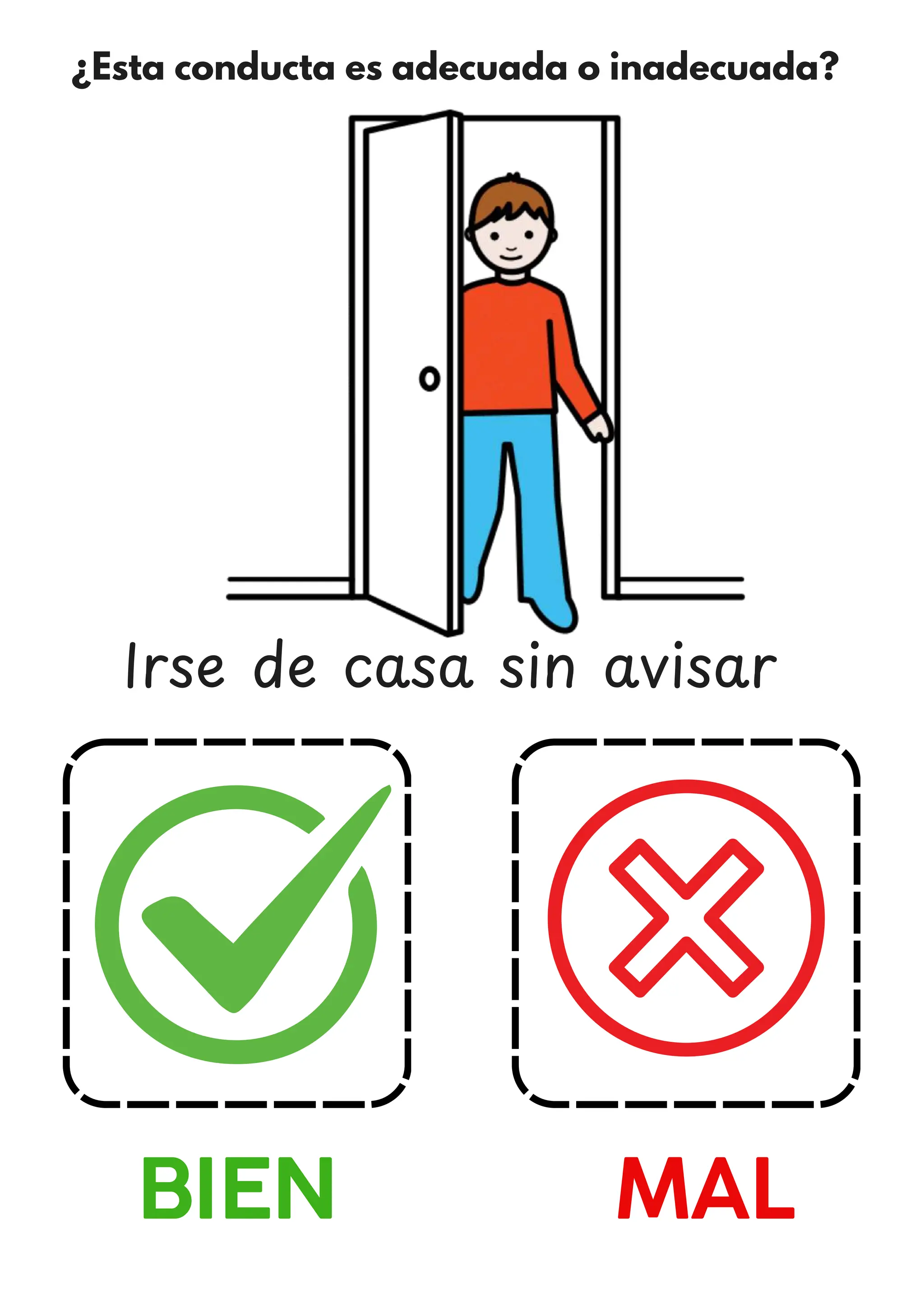 ¿Esta conducta es adecuada o inadecuada?
BIEN MAL
Irse de casa sin avisar
 