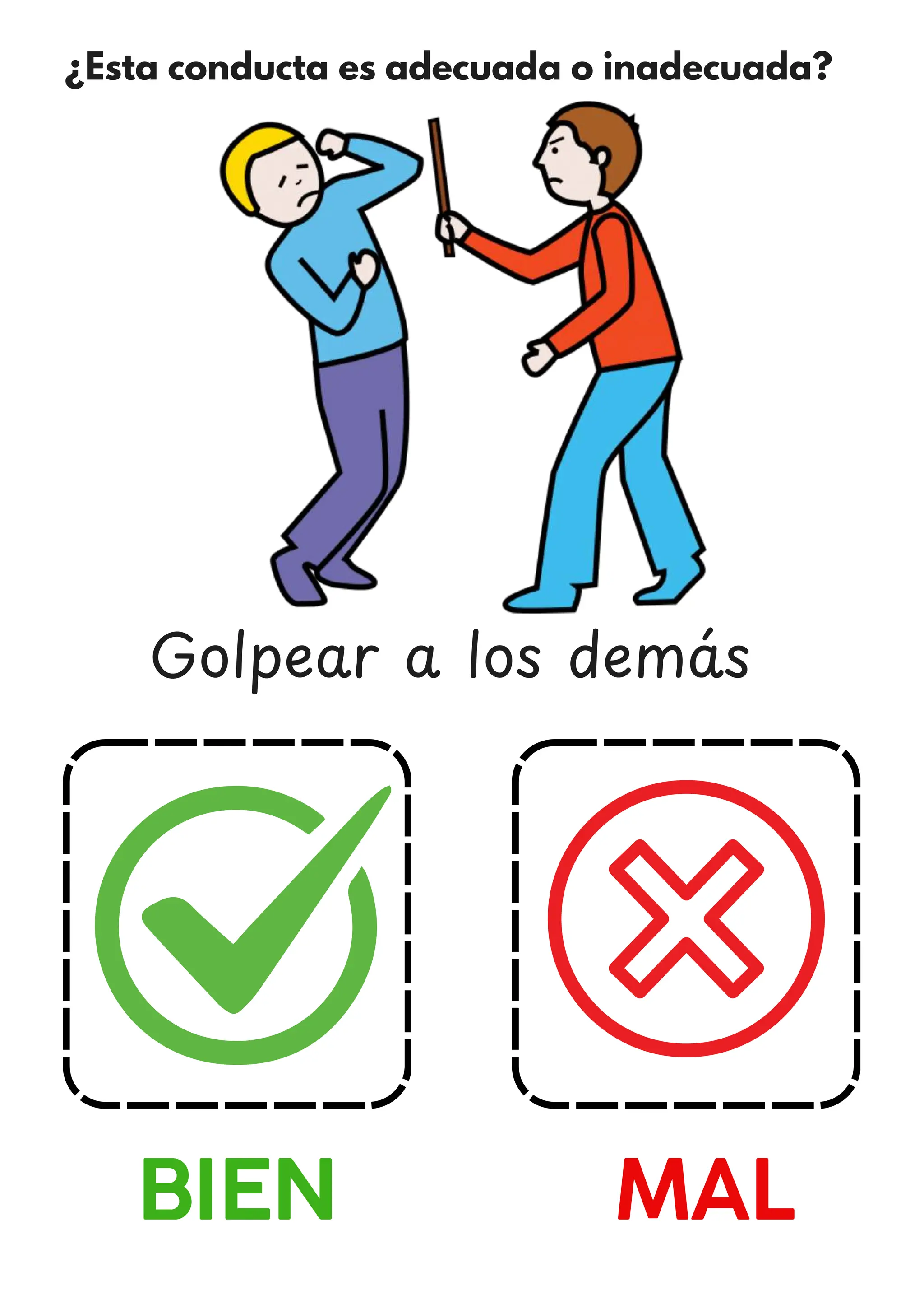 ¿Esta conducta es adecuada o inadecuada?
BIEN MAL
Golpear a los dema
́ s
 