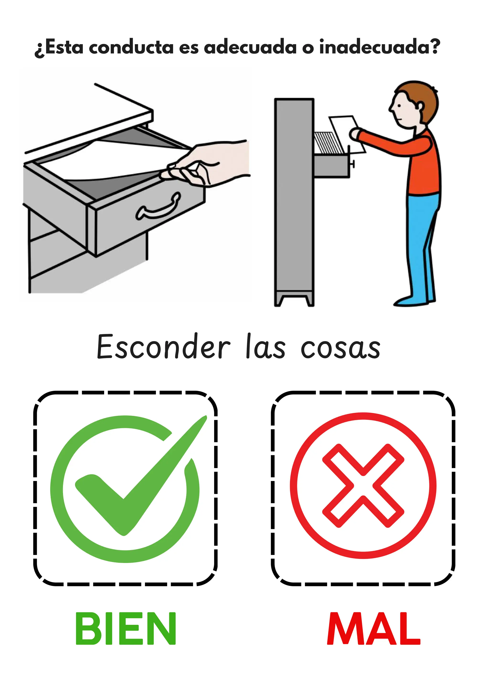 ¿Esta conducta es adecuada o inadecuada?
BIEN MAL
Esconder las cosas
 