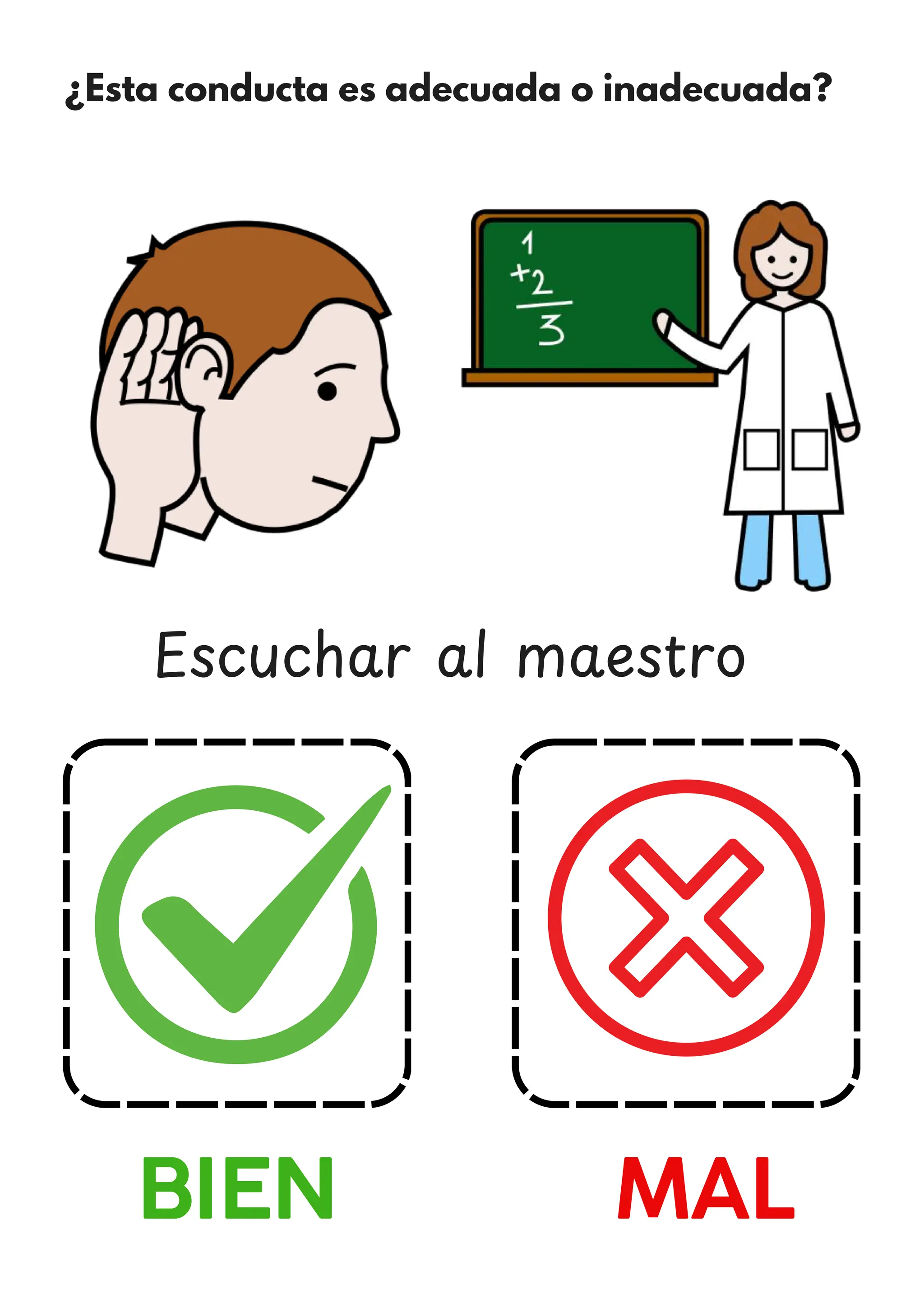 ¿Esta conducta es adecuada o inadecuada?
BIEN MAL
Escuchar al maestro
 