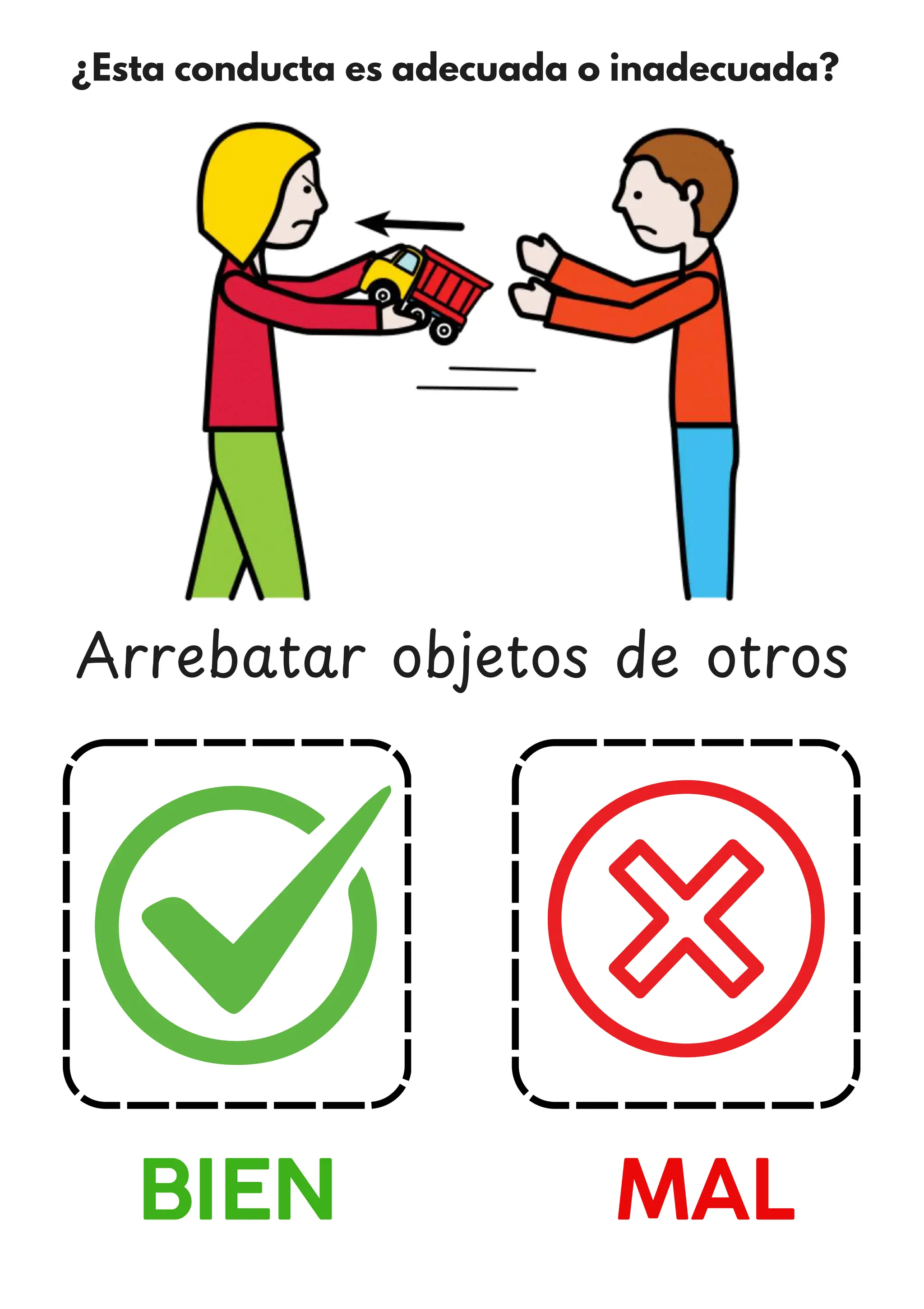 ¿Esta conducta es adecuada o inadecuada?
BIEN MAL
Arrebatar objetos de otros
 