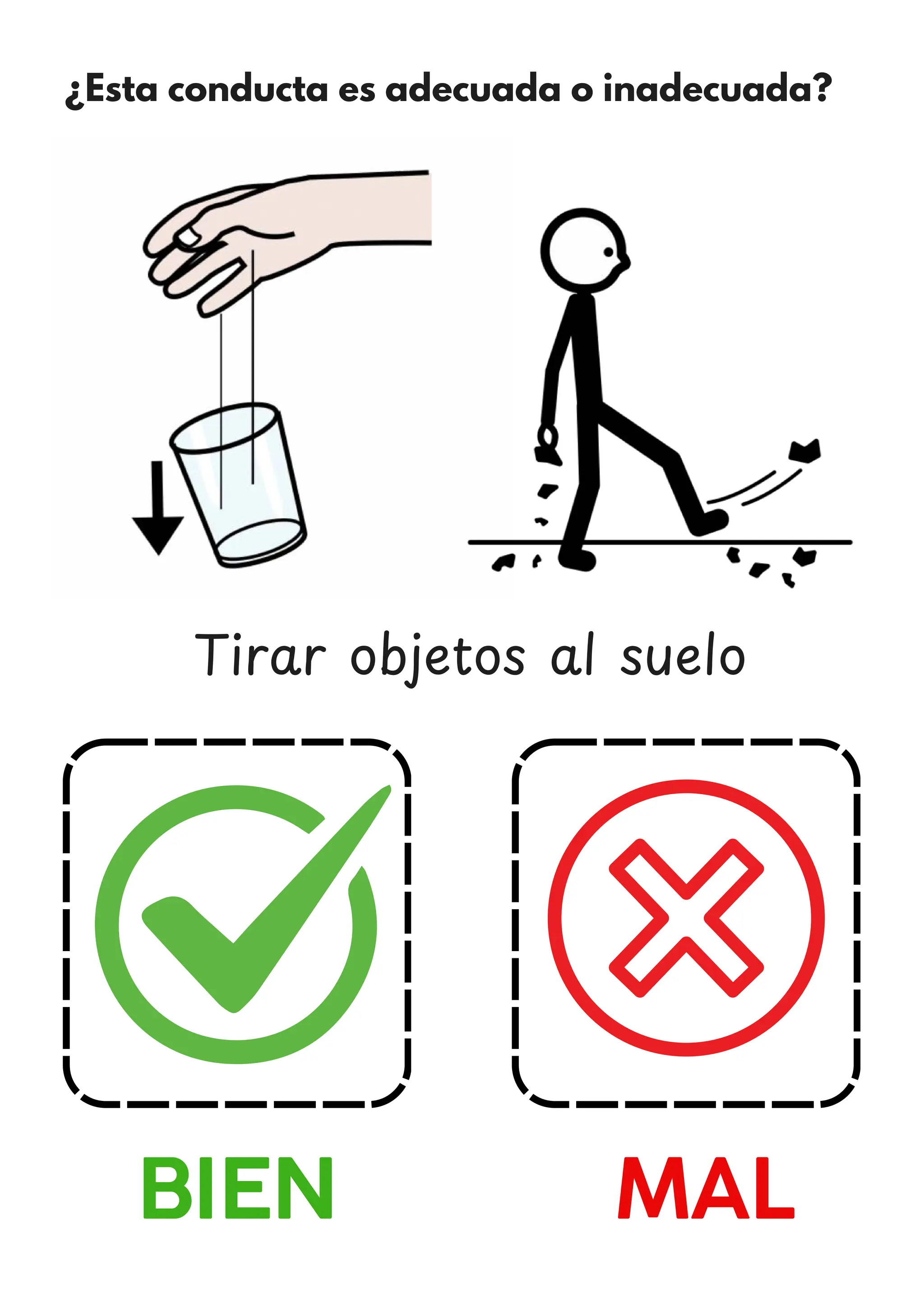 ¿Esta conducta es adecuada o inadecuada?
BIEN MAL
Tirar objetos al suelo
 