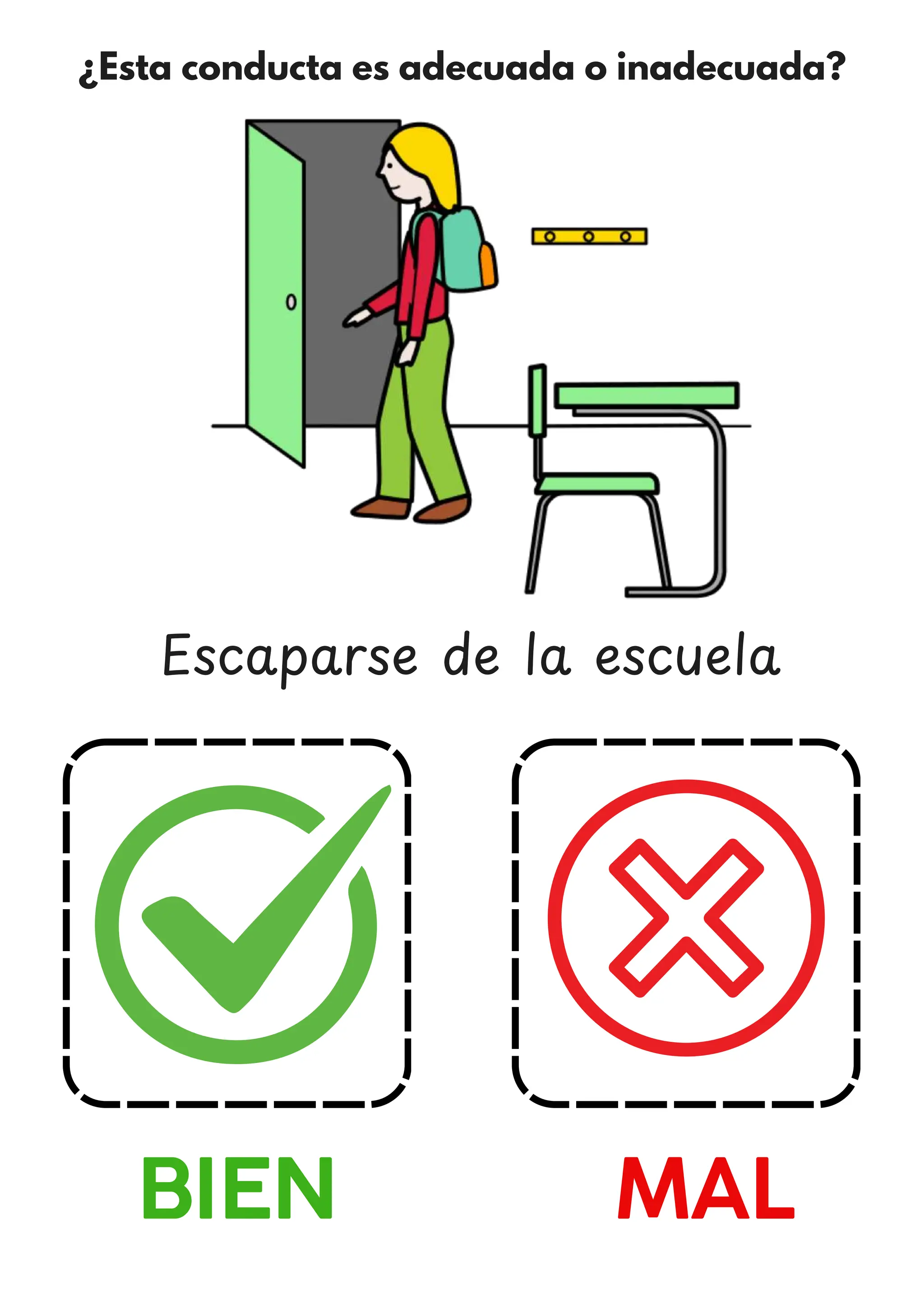 ¿Esta conducta es adecuada o inadecuada?
BIEN MAL
Escaparse de la escuela
 
