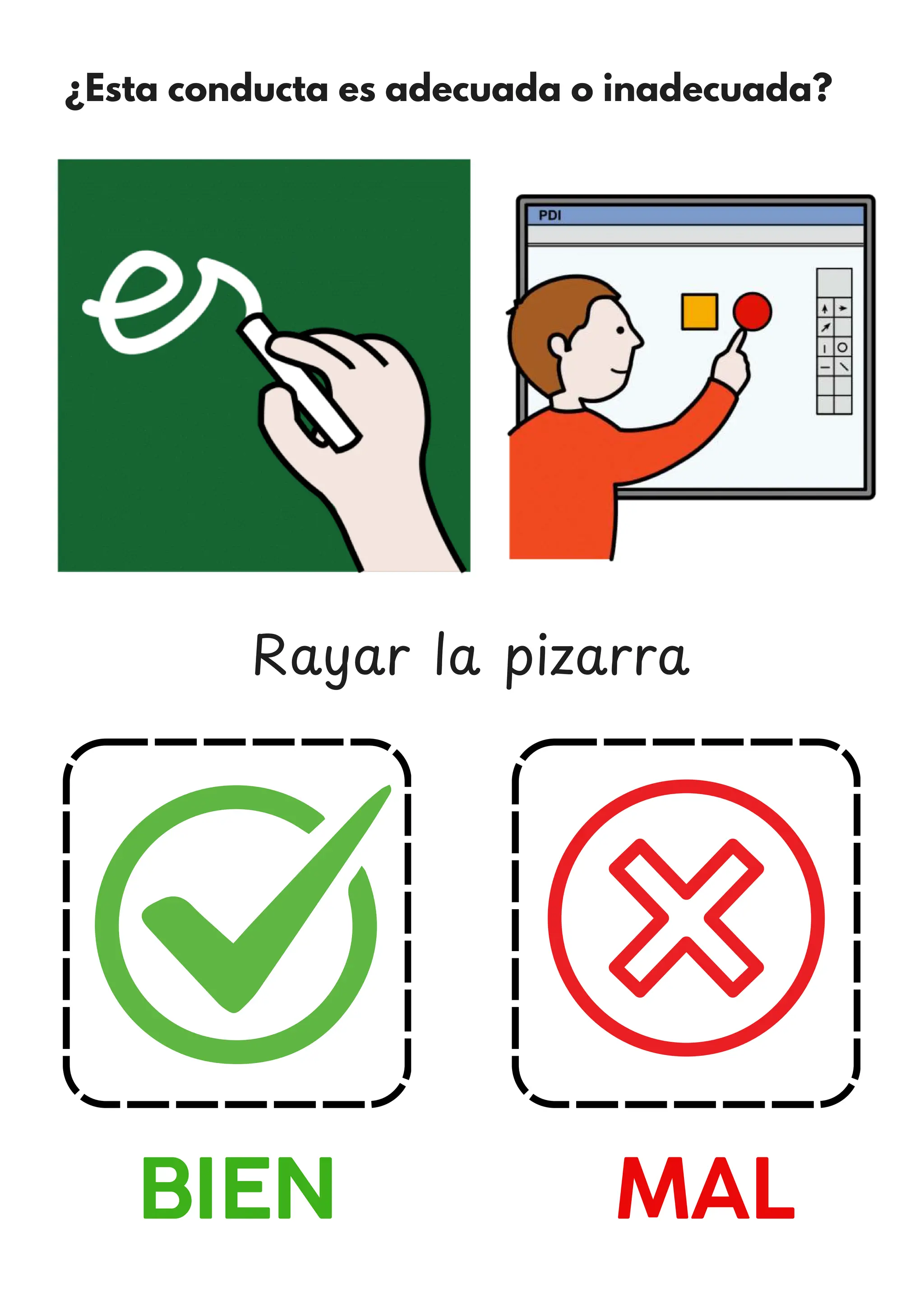 ¿Esta conducta es adecuada o inadecuada?
BIEN MAL
Rayar la pizarra
 