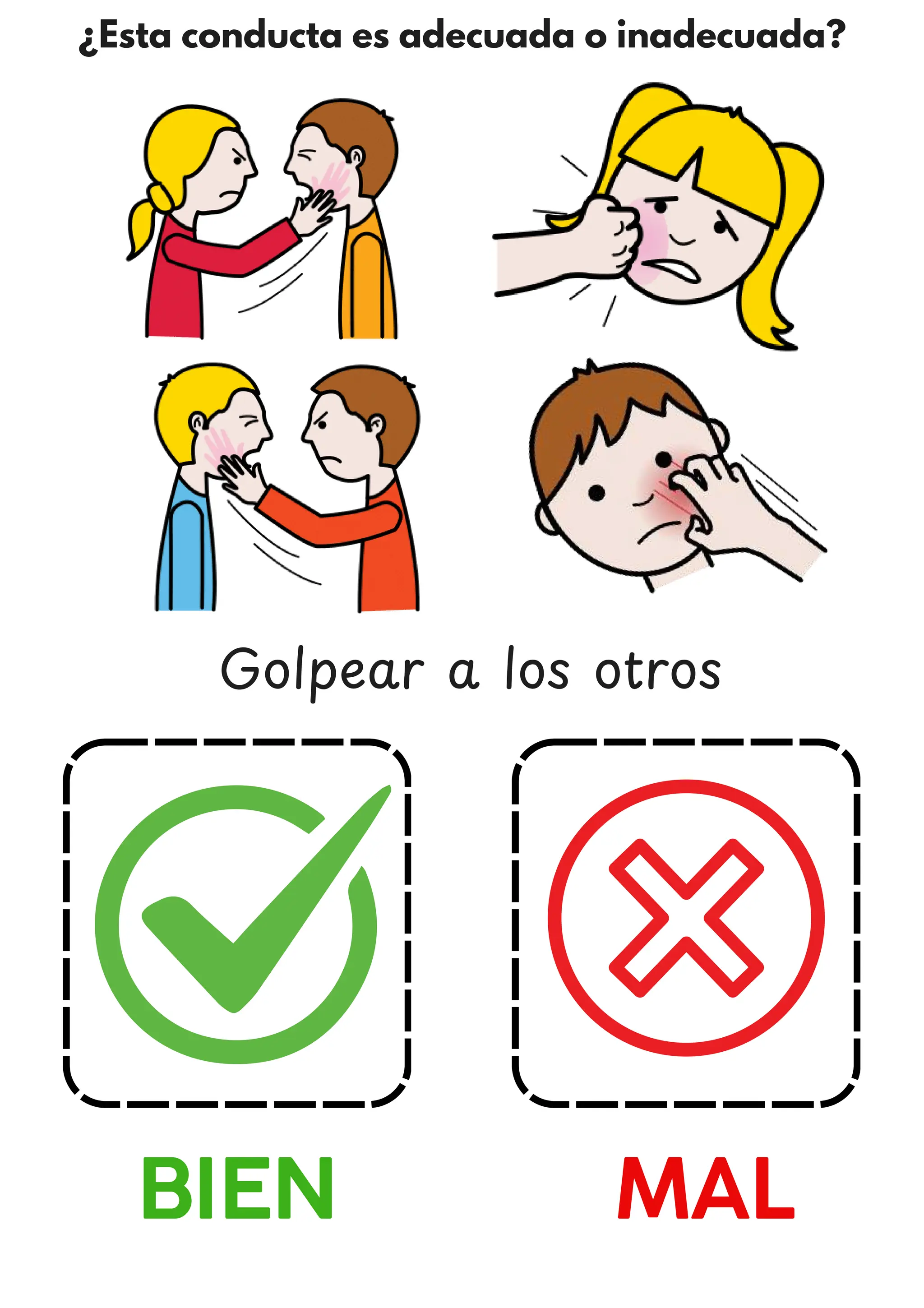 ¿Esta conducta es adecuada o inadecuada?
BIEN MAL
Golpear a los otros
 