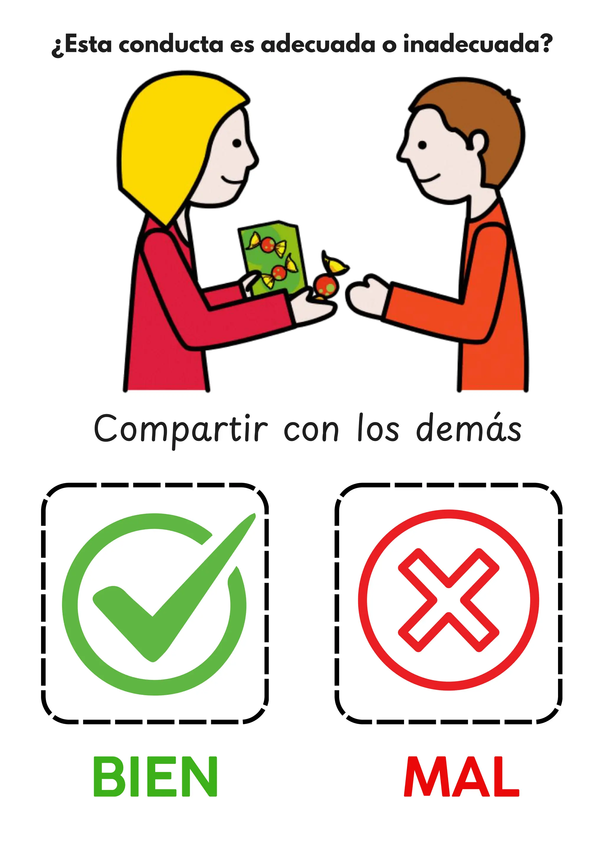 ¿Esta conducta es adecuada o inadecuada?
BIEN MAL
Compartir con los dema
́ s
 