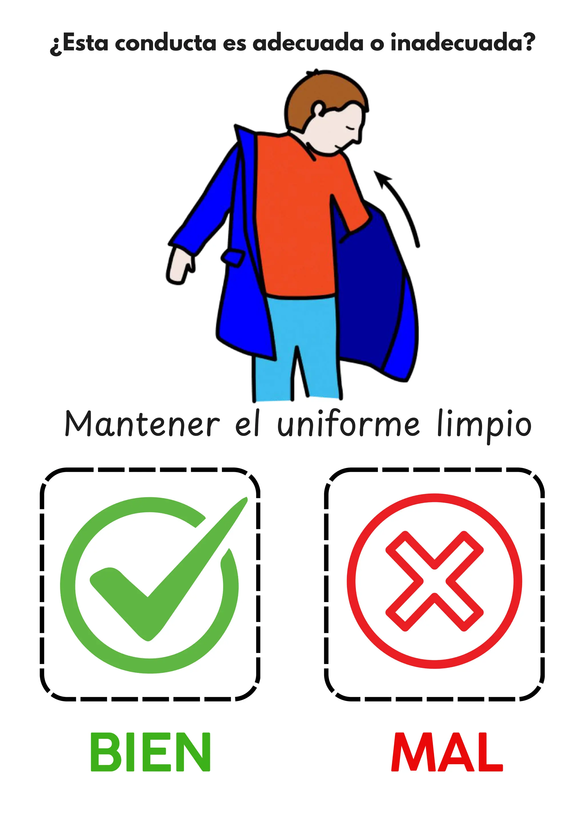 ¿Esta conducta es adecuada o inadecuada?
BIEN MAL
Mantener el uniforme limpio
 
