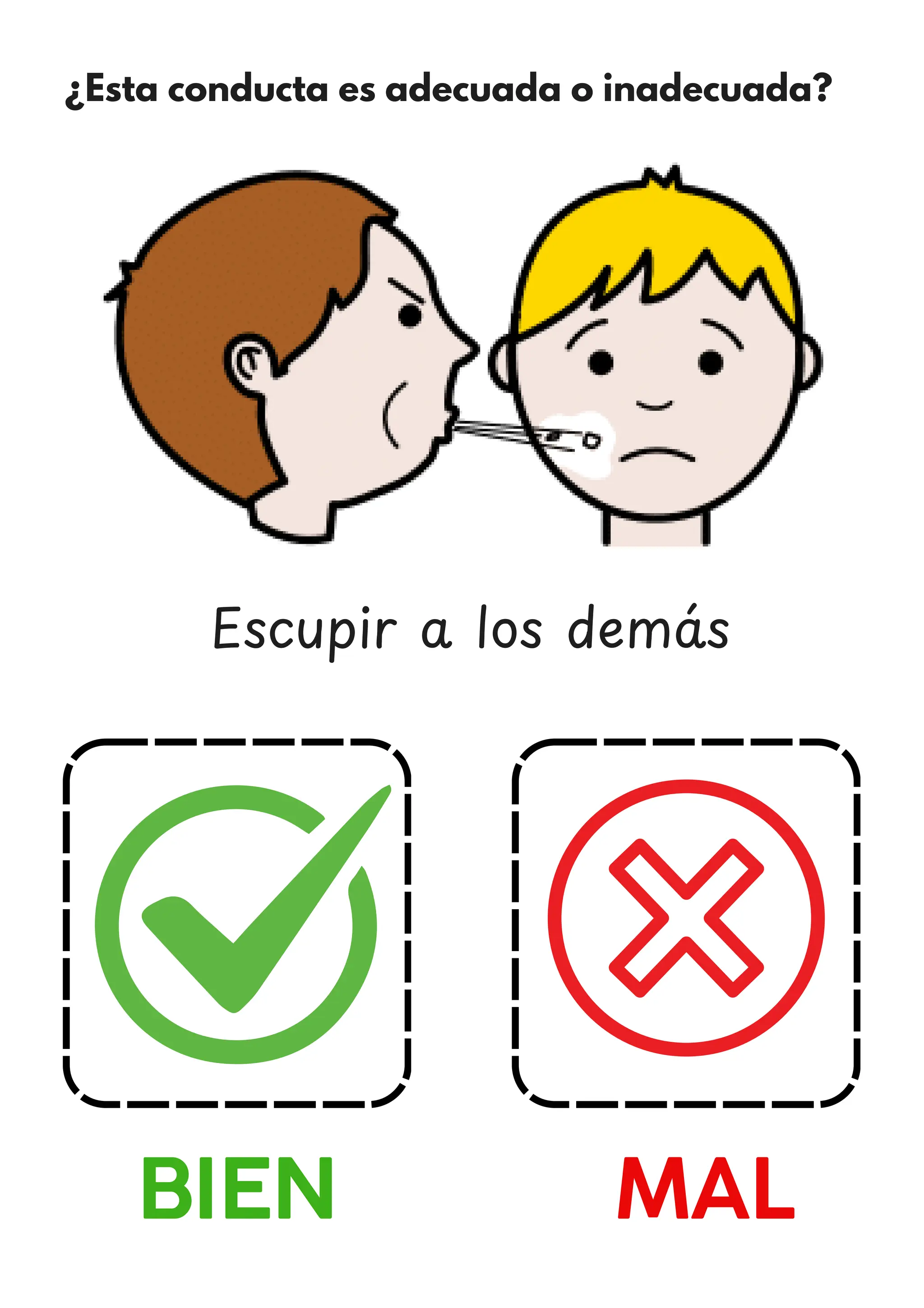 ¿Esta conducta es adecuada o inadecuada?
BIEN MAL
Escupir a los dema
́ s
 