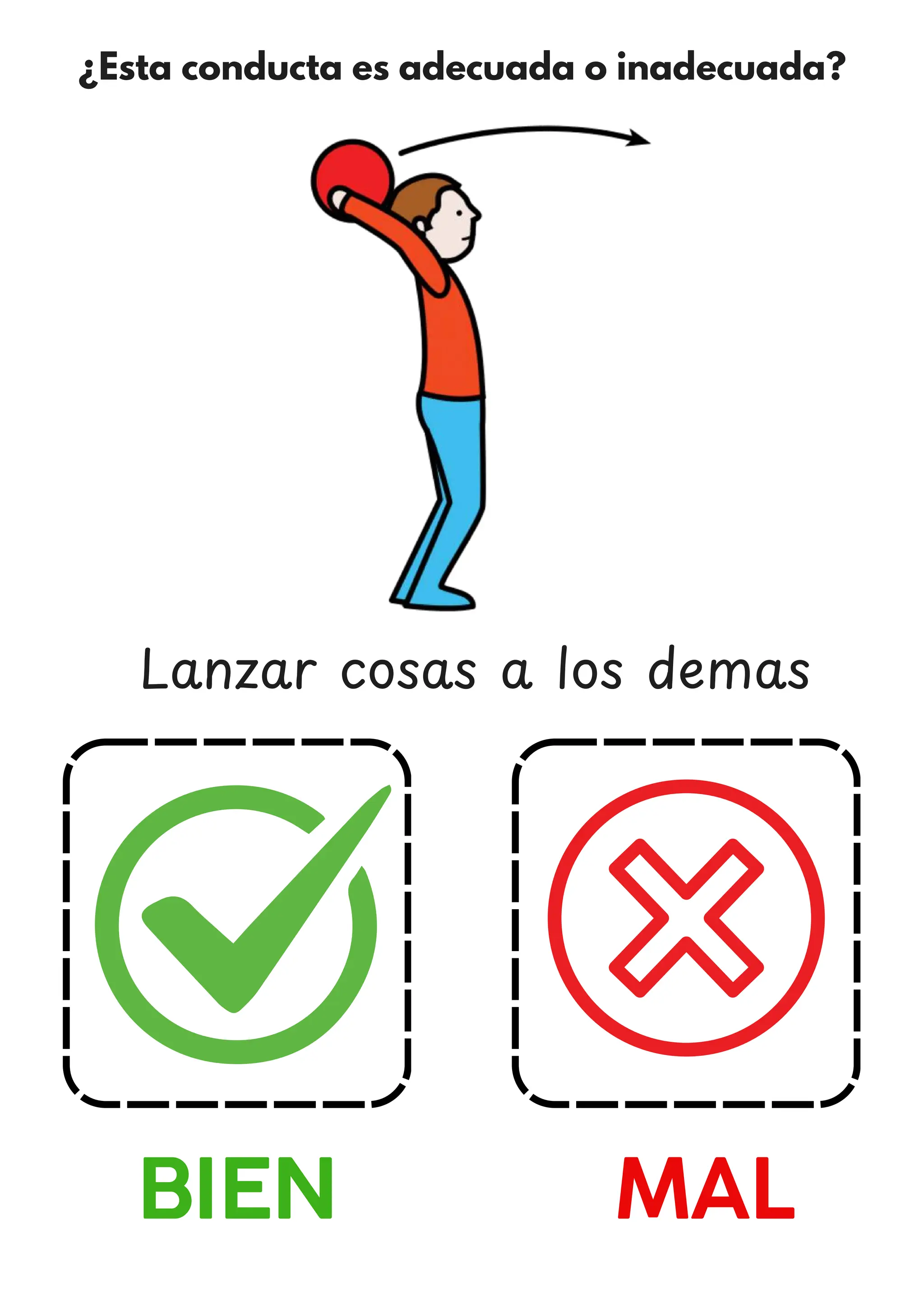 ¿Esta conducta es adecuada o inadecuada?
BIEN MAL
Lanzar cosas a los demas
 
