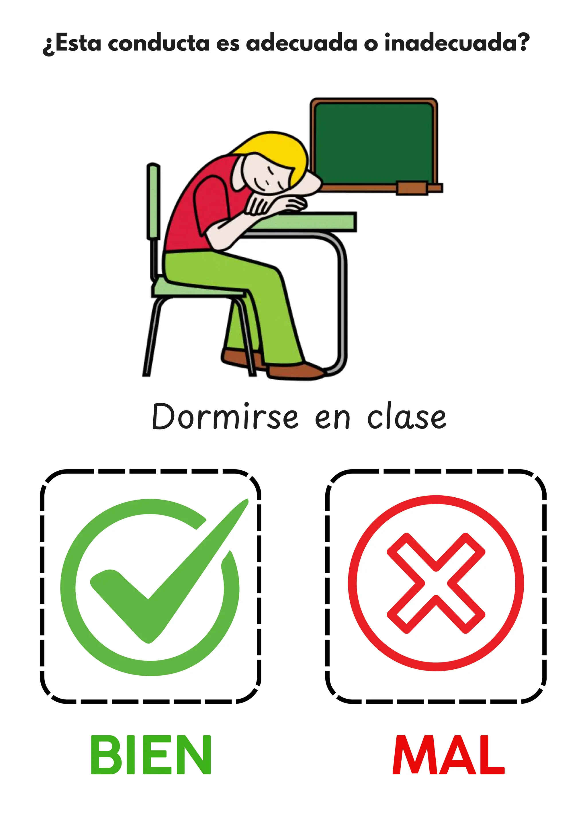 ¿Esta conducta es adecuada o inadecuada?
BIEN MAL
Dormirse en clase
 