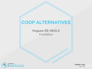 COOP ALTERNATIVES
   Hugues DE VAULX
      Fondateur




                     GRAND LYON
                         13.11.12   02
 