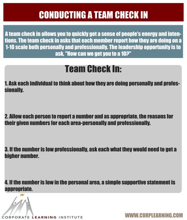 Conducting a Team Check In Worksheet