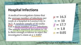 Conducting small sample tests about a population mean | PPTX