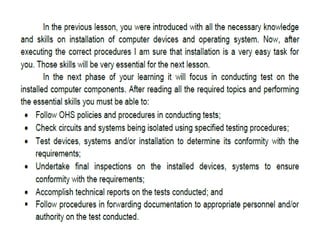 Conducting test on the installed computer system | PPTX