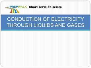 CONDUCTION OF ELECTRICITY
THROUGH LIQUIDS AND GASES
Short revision series
 