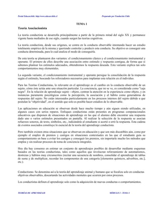 Portal Educarchile: http:/www.educarchile.cl Preparado por Fundación Chile
TEORÍAS DE APRENDIZAJE MÓDULO 2 - TEMA 1
TEMA 1...
