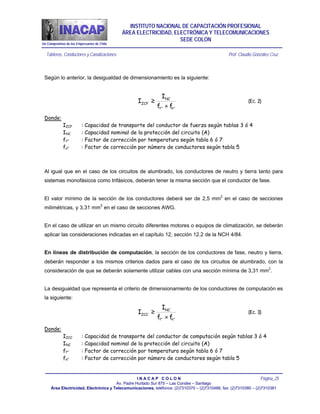 Un Compromiso de los Empresarios de Chile
Tableros, Conductores y Canalizaciones Prof. Claudio González Cruz
I N A C A P C...