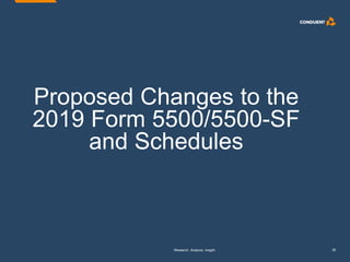 Research. Analysis. Insight.Research. Analysis. Insight. 38
Proposed Changes to the
2019 Form 5500/5500-SF
and Schedules
 