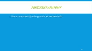 PERTINENT ANATOMY
 This is an anatomically safe approach, with minimal risks.
155
 
