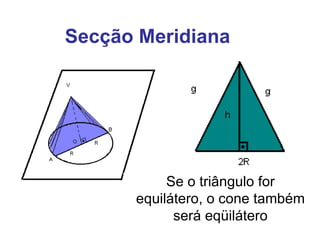 Secção Meridiana Se o triângulo for equilátero, o cone também será eqüilátero 