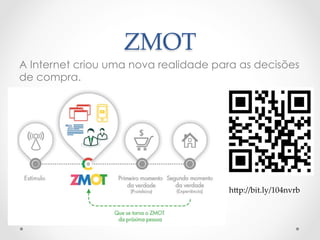 ZMOT	
A Internet criou uma nova realidade para as decisões
de compra.




                                      h>p://bit.ly/104nvrb	
 