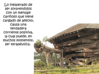 Lo inesperado de ser sorprendidos con un mensaje cariñoso que viene cargado de afecto, causa una verdadera corriente positiva, la cual puede, en muchos momentos, ser terapéutica.  