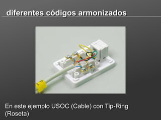 diferentes códigos armonizados

En este ejemplo USOC (Cable) con Tip-Ring
(Roseta)

 