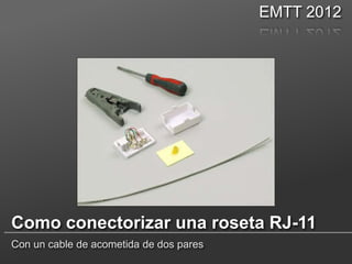 EMTT 2012

Como conectorizar una roseta RJ-11
Con un cable de acometida de dos pares

 