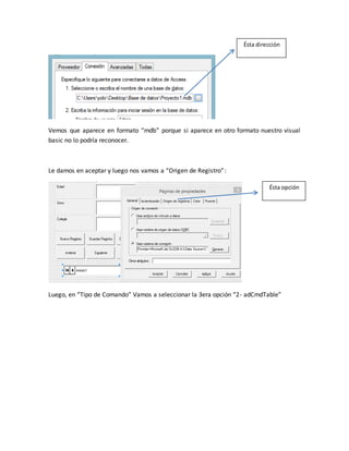 Conectar visual basic 6.0 a microsoft access 2010 | DOCX