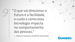 O que vai direcionar o
futuro é a facilidade,
o custo e como essa
tecnologia impacta
no comportamento
das pessoas.”
— Roberto Sampaio, Panelli & Associados
9 “
 