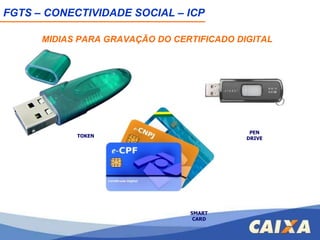 MIDIAS PARA GRAVAÇÃO DO CERTIFICADO DIGITAL TOKEN PEN DRIVE SMART CARD SMART CARD FGTS – CONECTIVIDADE SOCIAL – ICP 