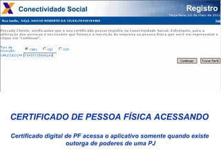 CERTIFICADO DE PESSOA FÍSICA ACESSANDO  Certificado digital de PF acessa o aplicativo somente quando existe  outorga de poderes de uma PJ 