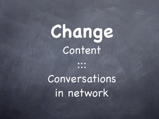 Change
Content
:::
Conversations
in network