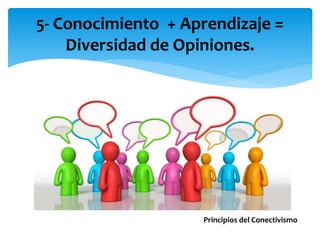 5- Conocimiento + Aprendizaje = 
Diversidad de Opiniones. 
Principios del Conectivismo 
 