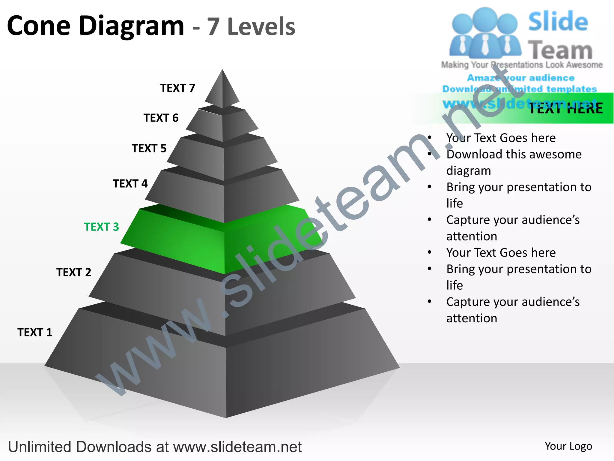 Cone diagram 7 levels powerpoint slides diagrams templates | PDF