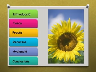 Introducció
Tasca
Procés
Recursos
Conclusions
Avaluació
 