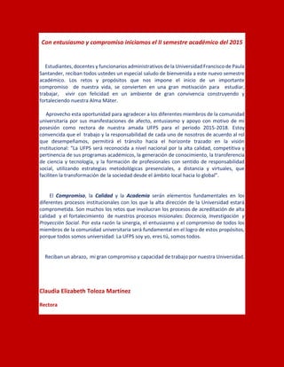 Con entusiasmo y compromiso iniciamos el II semestre académico del 2015
Estudiantes, docentes y funcionarios administrativ...