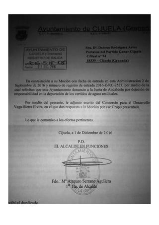 Conestacion Consorcio Sierra Elvira aguas residuales Cijuela
